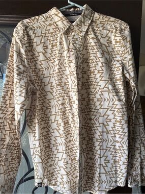Rank-45 White Button-Down with Tan Geometric Print